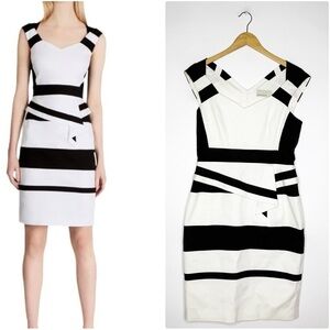 Karen Millen Stripey Colorblock Shift Cap Sleeve Dress Size 8